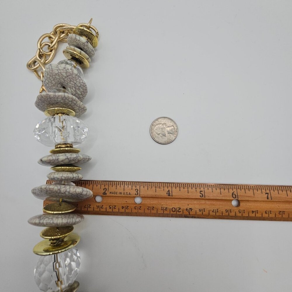 Chunky Statement Gold Tone‎ White/Gray Bead Chain Chic Fashion Jewelry Necklace - Picture 4 of 11